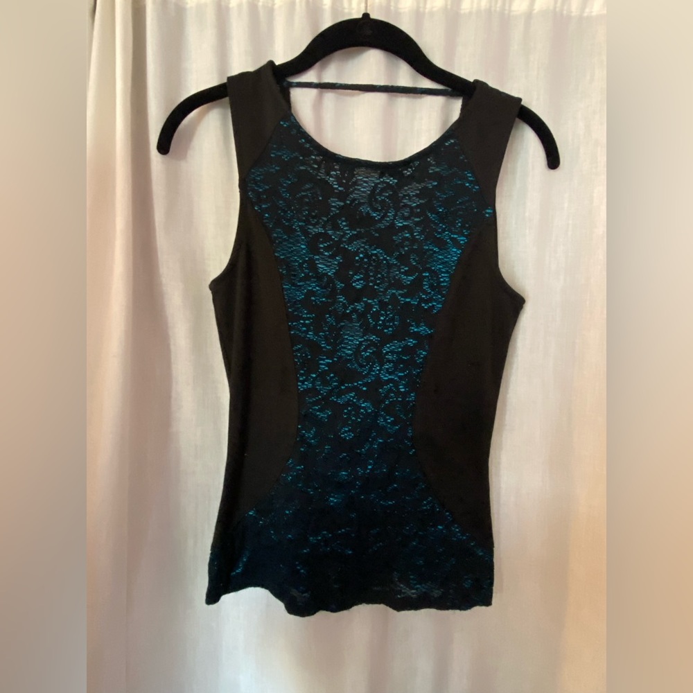 Four Leaf Urban Outfitters Iridescent Blue & Black Tank Top Open Back